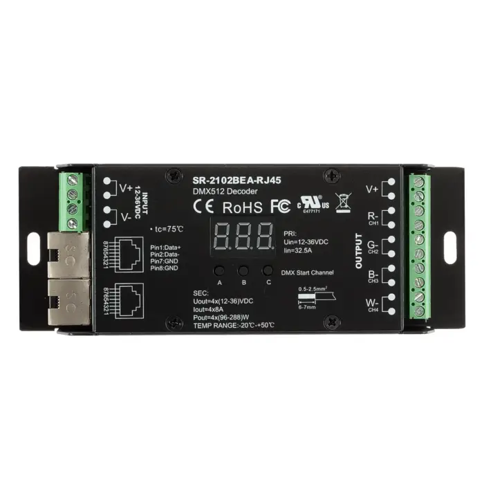 UL Recognized LED DMX Decoder SR-2102BEA-RJ45-2