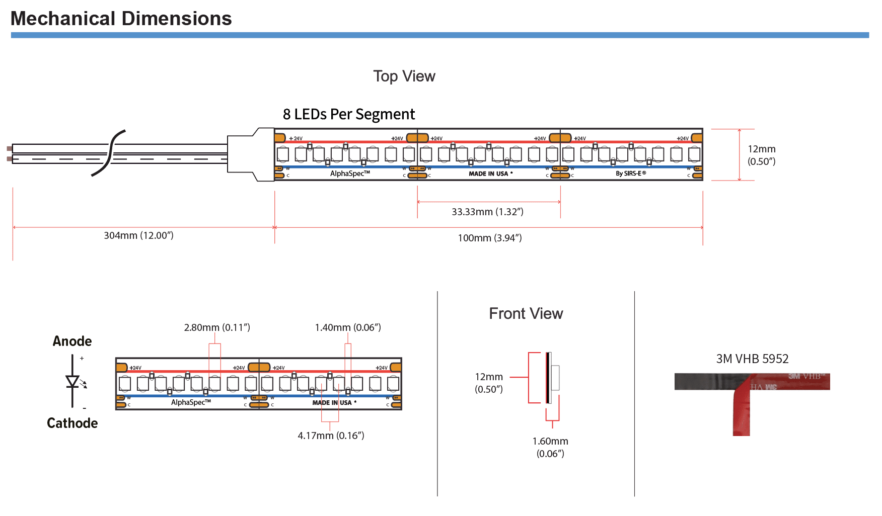 AlphaSpec Tunable White Dimensions