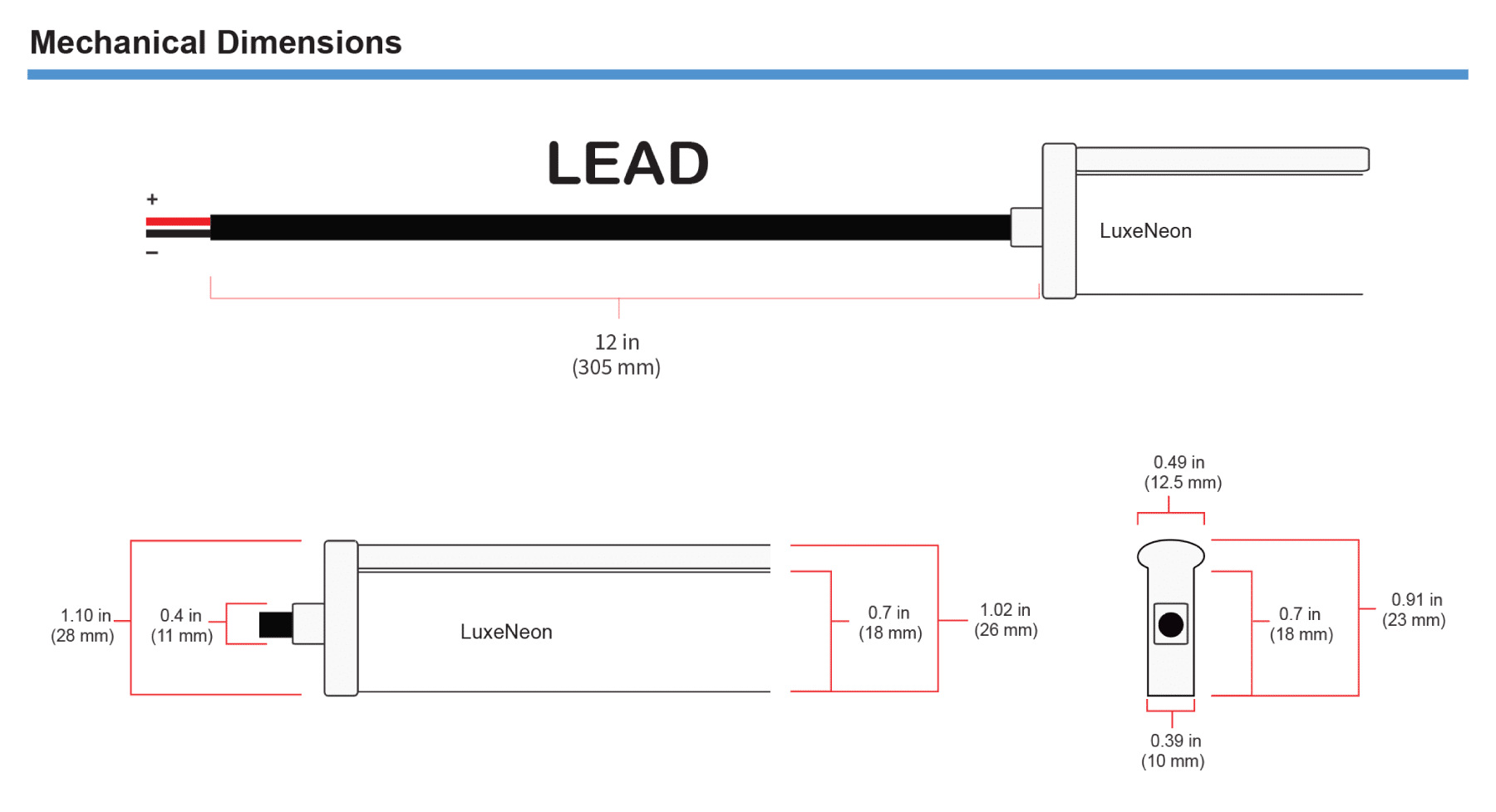 LuxeNEON Mechanical Dimensions