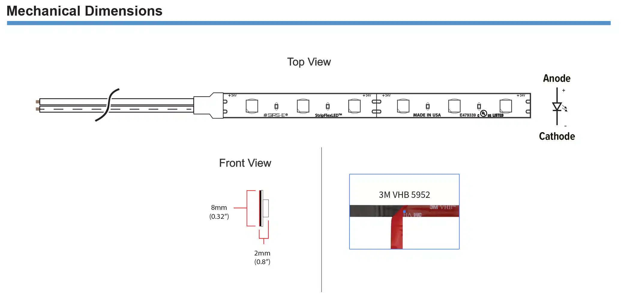 StripFlexLED V2 24V White Mechanical Dimension