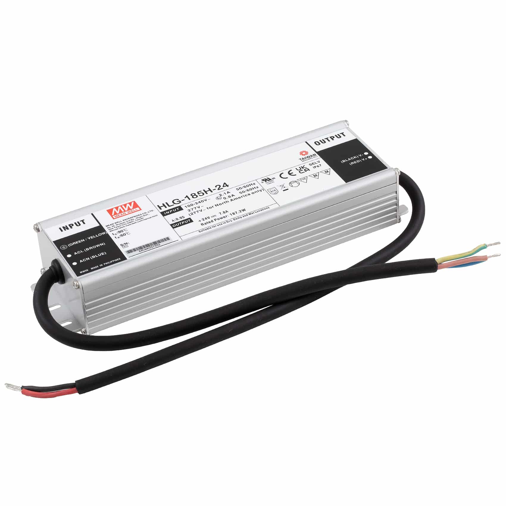 Mean Well HLG-185H 185W Water-Proof Constant Voltage + Constant Current LED Driver