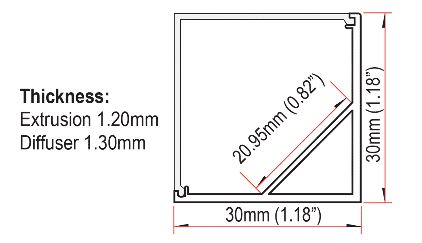 SE-CR3030S Extrusion Dimensions
