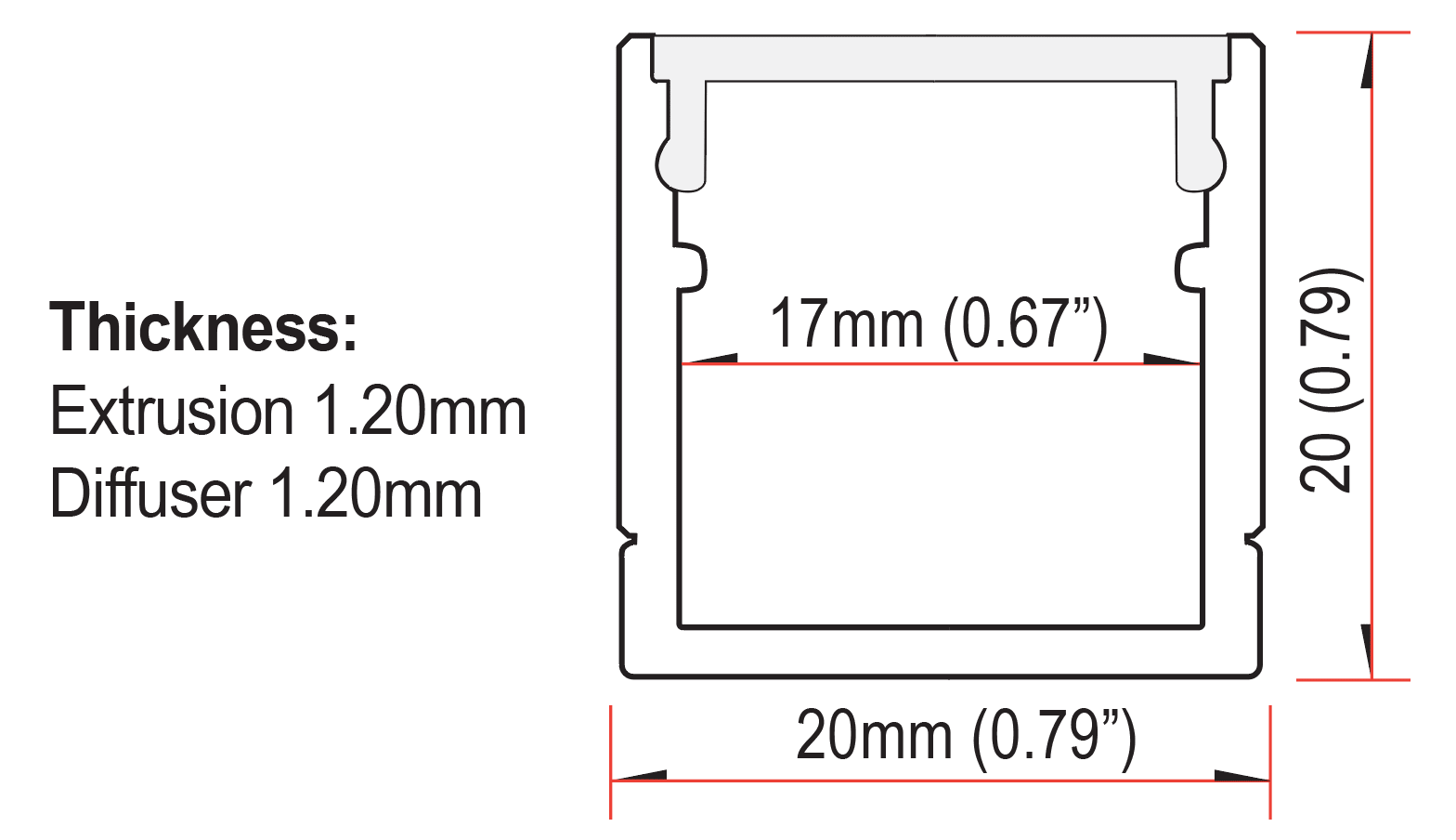 SE-SF2020S Extrusion Dimensions